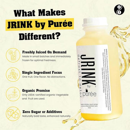 JRINK by Purée Ginger Lemon Juice, Cold Pressed Juice Cleanse with Organic Lemon Ginger, Detox Drink from Raw Fruit and Vegetable, No Preservatives, Healthy Cleanse, 16oz Bottles, 24 Pack