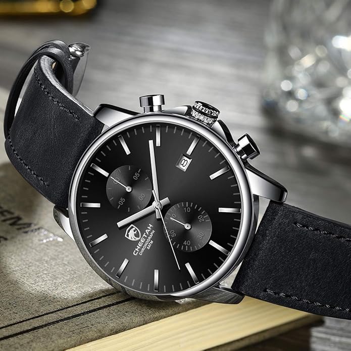 GOLDEN HOUR Mens Watch Fashion Sleek Minimalist Quartz Analog Mesh Stainless Steel Waterproof Chronograph Watches for Men with Auto Date