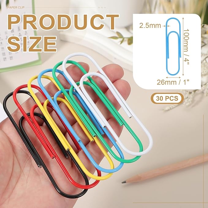PATIKIL 4 Inch Large Paper Clip, 30PCS Big Paper Clip Extra Large Huge Metal Giant Clips Rust-Proof Strong Durable Bulk Cute for Home Office Accessories Bookmark, Blue