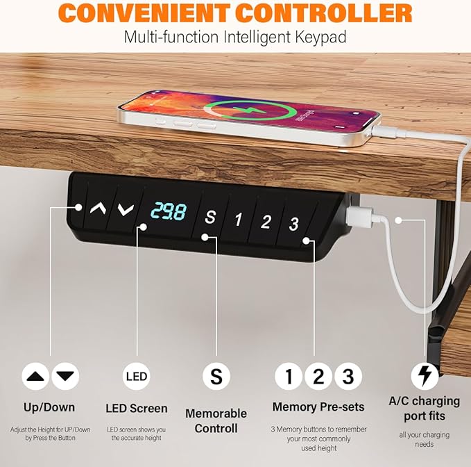 Kingant 63″x55″ L Shaped Electric Standing Desk with A/C Charging Port & Storage, Height Adjustable Corner Computer Gaming Table, Home Office Sit Stand Up Desk & Cable Management, Light Rustic Brown