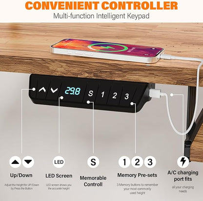 Kingant 63″x55″ L Shaped Electric Standing Desk with A/C Charging Port & Storage, Height Adjustable Corner Computer Gaming Table, Home Office Sit Stand Up Desk & Cable Management, Light Rustic Brown