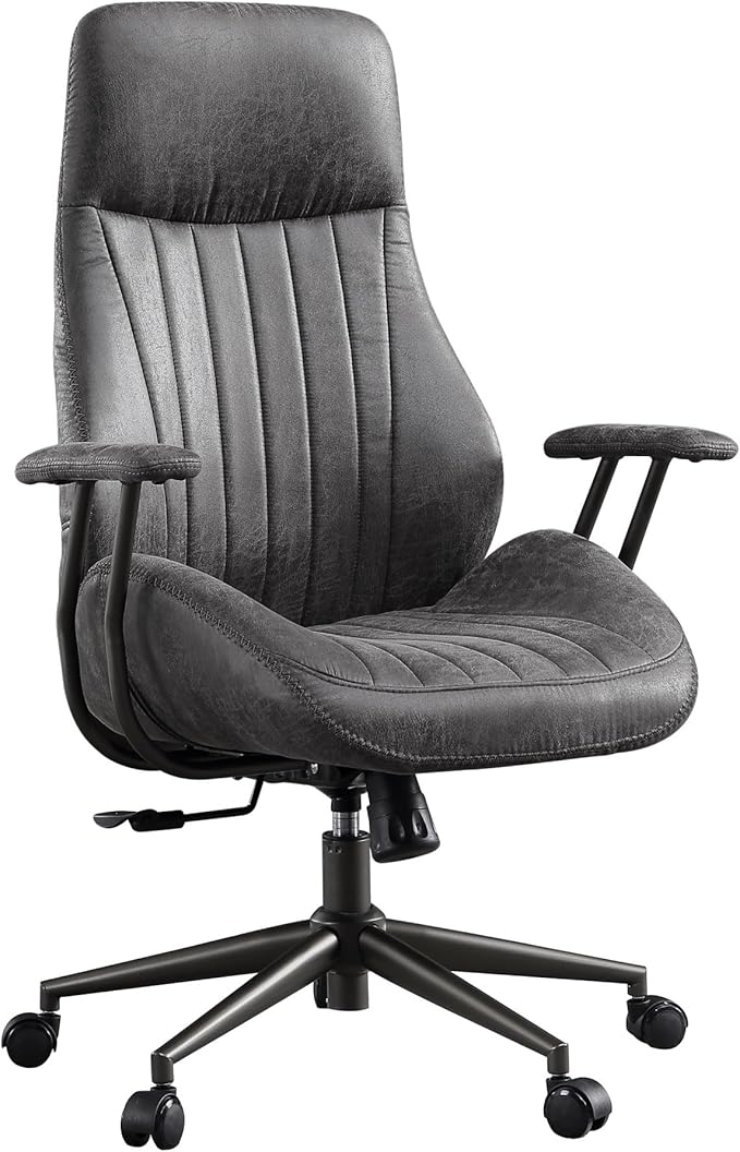 High Back Padded Headrest Office Chair, Ergonomic Executive Office Chair with Lumbar Support, Adjustable Height Home Office Desk Chair with Armrests, Rolling Swivel Computer Gaming Chair,Dark Grey
