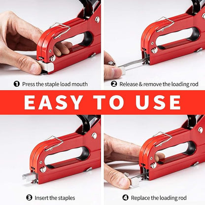 PHITRIC Upholstery Staple Gun Heavy Duty, 4 in 1 Stapler Gun with 1200 Staples, Power Finish Staplers, Manual Brad Nailer Power Adjustment Furniture Stapler Gun for Wood, Carpentry, Decoration DIY