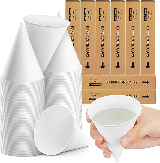 Roshtia 1600 Pcs 4 oz Paper Cone Cups Thicken Disposable Cone Cups for Shaved Ice, Slushies Water Cooler Dispenser, White