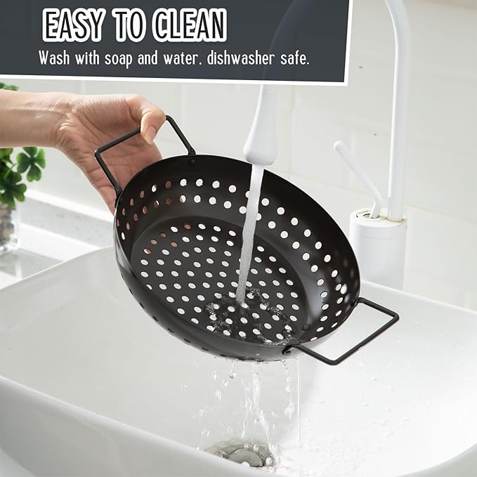 3 Pack Grill Basket Set for Outdoor Grill, Stainless Steel Vegetables Grilling Basket with Holes and Handles, Nonstick Barbecue Pan for Seafood Meat Grilling Accessories Gifts for Men