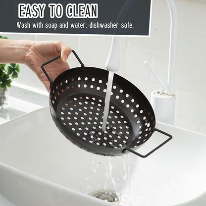 3 Pack Grill Basket Set for Outdoor Grill, Stainless Steel Vegetables Grilling Basket with Holes and Handles, Nonstick Barbecue Pan for Seafood Meat Grilling Accessories Gifts for Men