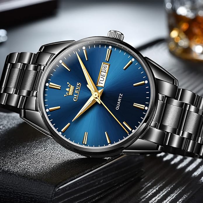 OLEVS Men's Luxury Watch Waterproof Luminous Easy Read Chronograph Watches Full Gold/White Dail/Black Face with Calendar Wristwatch