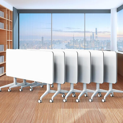 Folding Conference Table,Movable Conference Room Table with Wheels,White Wood Rectangular Conference Table with Modern Business Style,Modular Meeting Training Tables for Office Classroom(6,47.2'')