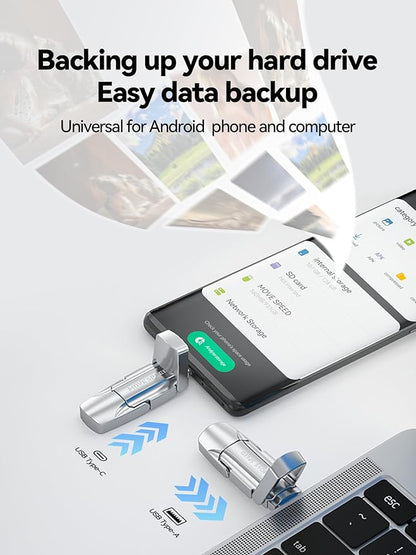 MOVE SPEED 256GB Solid State Flash Drive 400MB/s High Speed Type C + USB 3.2 Drive Dual Port, Thumb Drive Compatible with iPhone 15, 16 Series/Android Phone/MacBook/Audio/Smart TV(1 Pack)