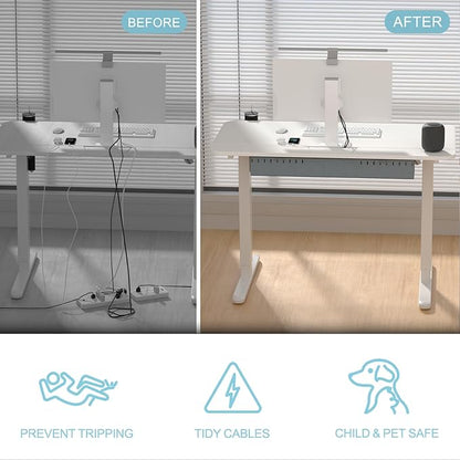 Standing Desk with Cable Management Tray, 48"x24" Electric Height Adjustable Sit Stand Desk, Memory Presets, Anti-Collision, Workstation for Home Office, White Top White Frame
