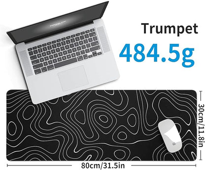Large Topographic Map Gaming Mouse Pad for Desk Black Desk Pad with Non-Slip Rubber Base Stitched Edge Desk Organizers and Accessories Desk Decor