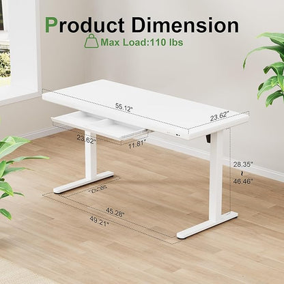 Homall Whole Piece Standing Desk with Drawer, Desktop Digital Display and USB Charge Port, Extra Thickening Height Adjustable Electric Sit Stand Desk for Home Office Computer Desk (White, 55 Inch)