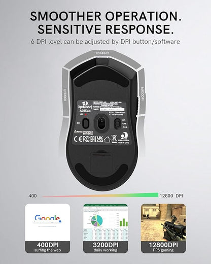 Redragon Wireless Gaming Mouse, 54G Lightweight, Tri-Mode 2.4G/USB C Wired/Bluetooth, Black PC Gaming Mice for Computer Laptop Mac Windows, Max 128000 DPI, 1K Polling, 6 Programmable Buttons, M821