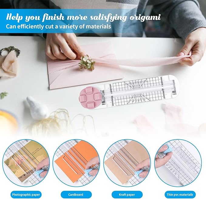 4-in-1 Multi-Function Paper Trimmer,Bidirectional Papers Cutter,Bidirectional Rotary Paper Cutter for A4/Photo/Card, for Daily Manual and Office Use (Pink)