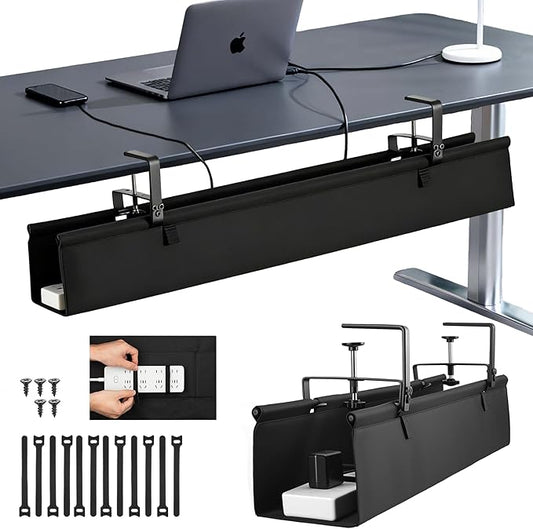 Oxford Cloth Under Desk Cable Management Tray,No-Drill 36" Desk Cable Management Organizer with Clip/Screw Installation,Holds Up to 70 lbs,Fabric Cable Management for Home,Office & Gaming Computer