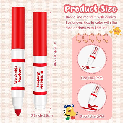 Janlaugh 30 Pcs Mini Washable Markers Bulk Broad Line Conical Tip Washable Mark Pen Set Short Coloring Paint Pen for Kid Art Projects Teacher Student Toddler Party Favors Classroom, Ages 6+(Red)