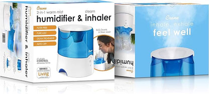Crane Steam Inhaler & Warm Mist Humidifier, 0.5 Gallon, Humidifier FSA Eligible, Blue & White, Ideal Humidifiers for Bedroom, Sinus Inhaler, Vaporizer HSA, Vaporizer For Congestion