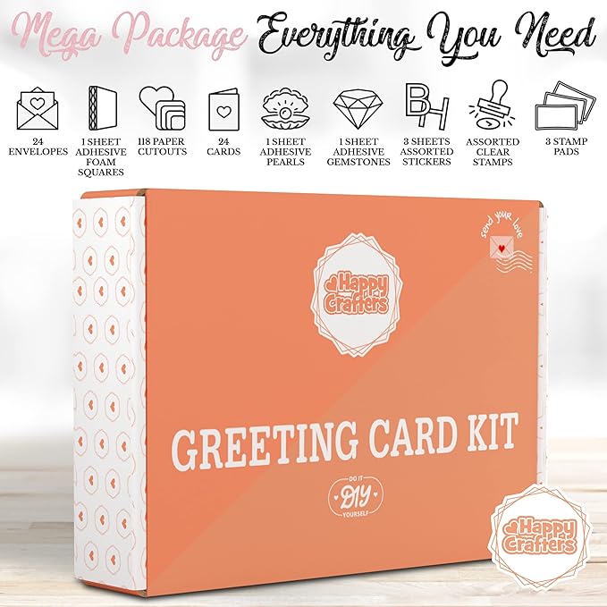 Card Making Kits For Adults And Kids- 24 Blank Greeting Cards And Envelopes With Supplies And Stamp Set- Giftable DIY Greeting Card Set- Happy Birthday Holiday Baby Shower Congratulations Thank You