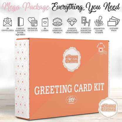 Card Making Kits For Adults And Kids- 24 Blank Greeting Cards And Envelopes With Supplies And Stamp Set- Giftable DIY Greeting Card Set- Happy Birthday Holiday Baby Shower Congratulations Thank You
