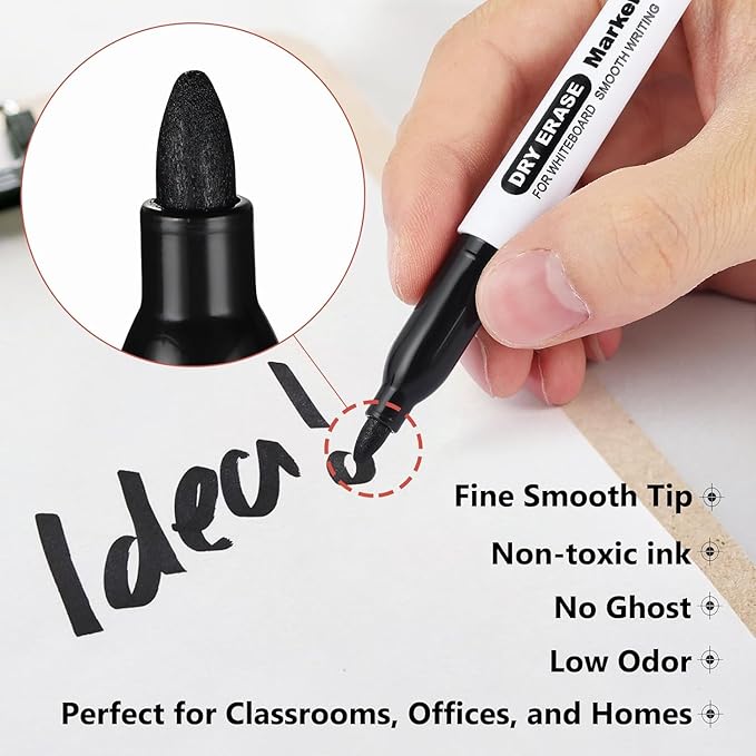 SFAIH Fine Tip Dry Erase Markers, Black, 72 Pack | Bulk Pack for Large Offices, School Classrooms, Training Centers & Institutional Use | Low-Odor Whiteboard Markers