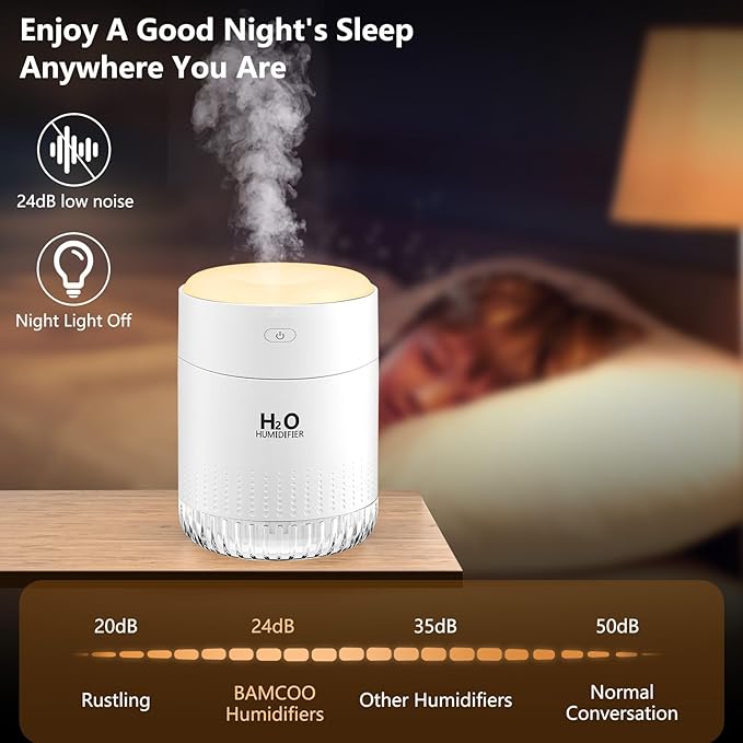 Plant Humidifiers, Portable Mini Humidifier, Rechargeable Personal Desktop Humidifier for Bedroom, Office, Nursery, Travel with Night Light,Auto Shut-Off,3 Filter(350ml,white)