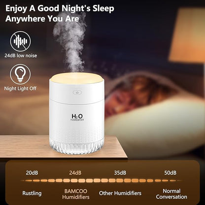 Plant Humidifiers, Portable Mini Humidifier, Rechargeable Personal Desktop Humidifier for Bedroom, Office, Nursery, Travel with Night Light,Auto Shut-Off,3 Filter(350ml,white)