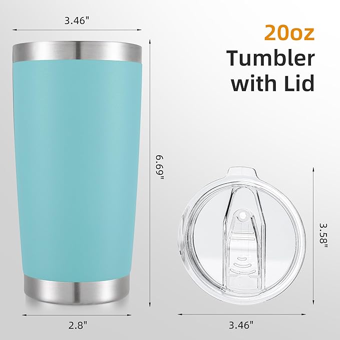 20 oz Tumbler with Lid Stainless Steel Insulated Tumblers Double Wall Vacuum Coffee Mug Powder Coated Tumbler Cups for Cold and Hot Drinks, Sky Blue, 1 pack