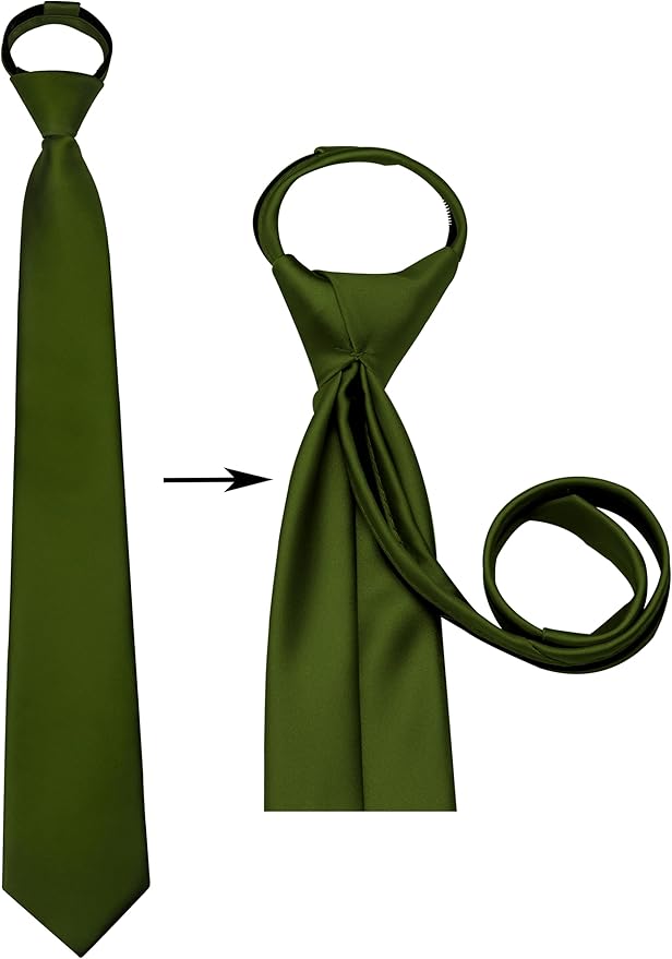 Branduce 3.15"（8cm） Pre-tied Adjustable Zipper Tie and Lapel Pin Solid Necktie Handkerchief Set for Men