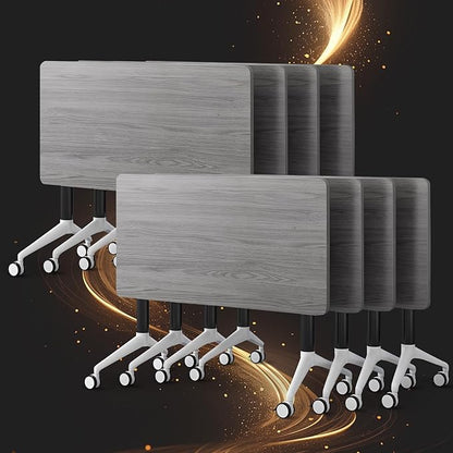 Conference Table, Folding Conference Room Tables, Modern Flip Top Seminar Training Meeting Table with Wheels, Modular Foldable Conference Tables for Home Office Classr (Gray 8 Pack 63inch)