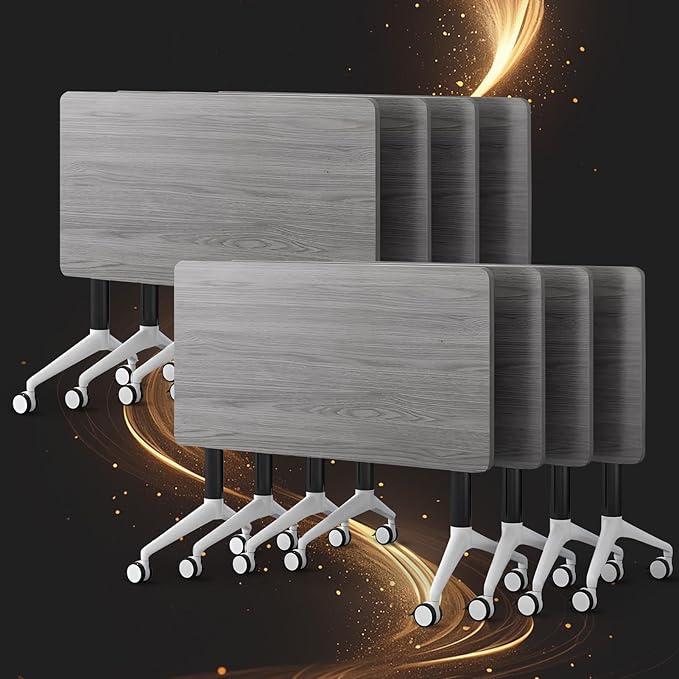 Conference Table, Folding Conference Room Tables, Modern Flip Top Seminar Training Meeting Table with Wheels, Modular Foldable Conference Tables for Home Office Classr (Gray 8 Pack 70.8inch)