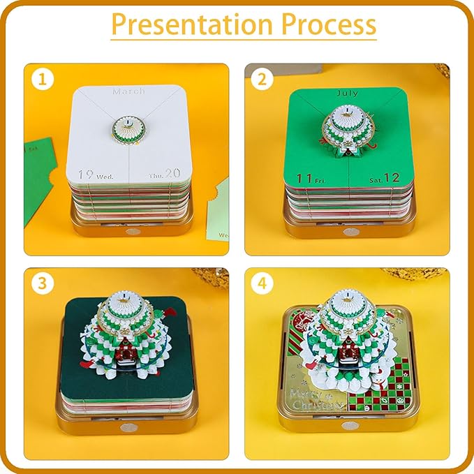 3D Calendar 2026 Time Piece Calendar 3D Memo Pad Tear Away Carving Art Notepad Paper Sculpture Artwork for Sticky Note Record DIY Christmas Gift Office Desktop Decoration-Golden Christmas Tree