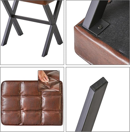 IBUYKE Square Makeup Stool with X-Leg Foot Rest, PU Footrest, Ottoman Seat Vanity Stool, Multi-Use as Small Side Table, for Bedroom, Living Room, Dark Brown LG-71Z