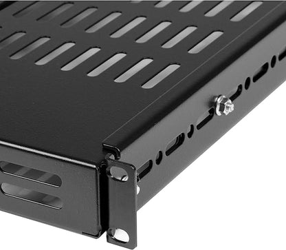 StarTech.com 1U Adjustable Vented Server Rack Mount Shelf - 175lbs - 19.5 to 38in Adjustable Mounting Depth Universal Tray for 19" AV/ Network Equipment Rack - 27.5in Deep , TAA (ADJSHELF)