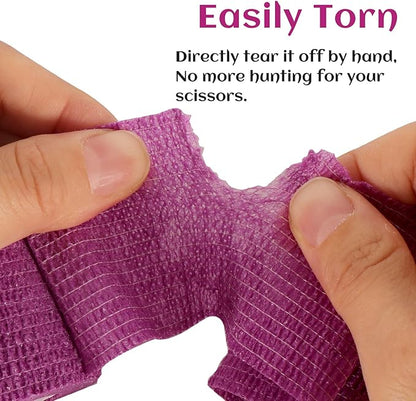 24 Rolls Elastic Self Adhesive Bandage Wrap 2 Inch, Breathable Non Woven Cohesive Bandage, Vet Wrap for Dogs, Ankle Sprains Swelling Medical First Aid Tape, Sports Athletic Tape Purple