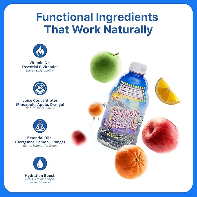 Hollywood diet - 48-Hour Miracle Fruit Juice Cleanse Diet 1-Pack, Detox Cleanse for Weight Loss & Rejuvenation, Food Replacement, Fast Acting Diet, Weight Loss Drink, 32 Fl. Oz.