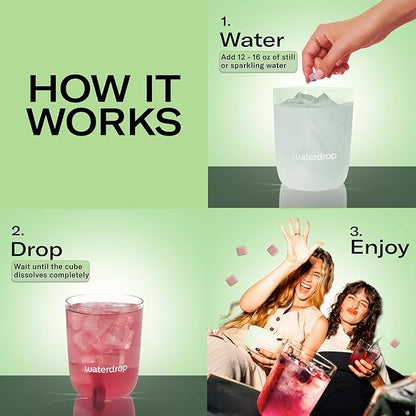 Waterdrop Hydration Cubes with Electrolytes, Vitamins C and Vitamin B3, Blueberry Iced Tea Flavor Water Enhancer Cubes for Still & Sparkling Water, Gluten Free, Low Calorie, Sugar Free, 24 Count