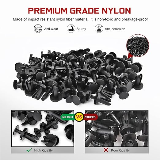 Nilight 100Pcs Push-Type Fender Liner Retainer Clips Replacement for Chrysler 6504521, 04575412AF Jeep Liberty Grand Caravan Dodge Charger Grand Caravan, 2 Years Warranty