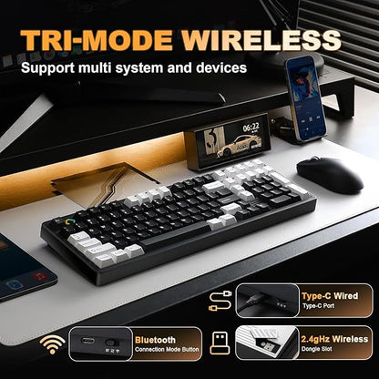 YUNZII AL98 QMK/VIA Wireless Mechanical Gaming Keyboard,Full Aluminum,BT/2.4G/USB-C, Pre-Lubed Hot Swappable Gasket Mount 1800 Layout,RGB Backlit for Win/Mac (Black, Milk Switch)