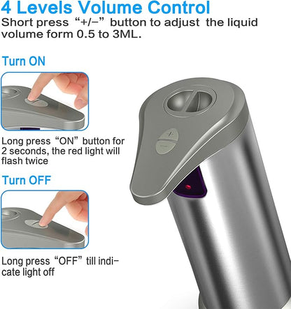 Infrared Automatic Soap Dispenser, Stainless Steel Handfree Touchless Soap Dispenser Sensor Dispenser for Bathroom Kitchen Hotel Restaurant. 4 AAA Batteries (NOT Included)