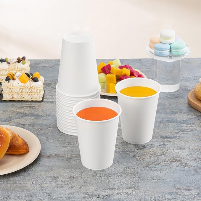 RACETOP [500 pack] Disposable Coffee Cups 12 oz, Paper Cups 12 oz, Hot Cups, Ideal for Hot Drinks, Coffee(white)