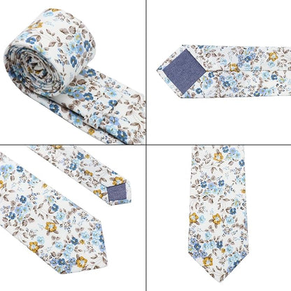 Cotton Floral Ties for Men 2.76" Men's Skinny Tie Linen Flower Printed Neck Tie for Wedding Dating Party