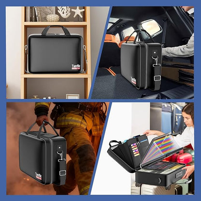 Tamfile Fireproof Document Box with Lock, Hard Case Fireproof Water Resistant File Organizer with 24 Colorful Pockets,Fire Safe Box for Important Documents、Valuables、Laptop、Passports (Black)