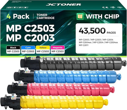 MP C2003 C2503 High Yield Toner Cartridge Set 4-Pack Black Cyan Magenta Yellow Replacement for Ricoh 841918 841921 841920 841919 Toner Aficio C2003 C2503 C2004 C2504 C2004ex C2504ex Laser Printer Ink