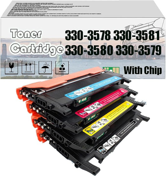 330-3578 330-3581 330-3580 330-3579 Toner Cartridge, Compatible for Dell 1230C 1230cn 1235cn Multifunction Color Laser Printers —— High Print Volume with Chip BYMC 4 pcs