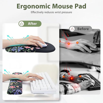 EYROZILL 3 in 1 Ergonomic Mousepad with Wrist Rest, Gaming Keyboard Mouse Pad with Wrist Support Non-Slip Base Massage Design, Pain Relief (Butterfly)