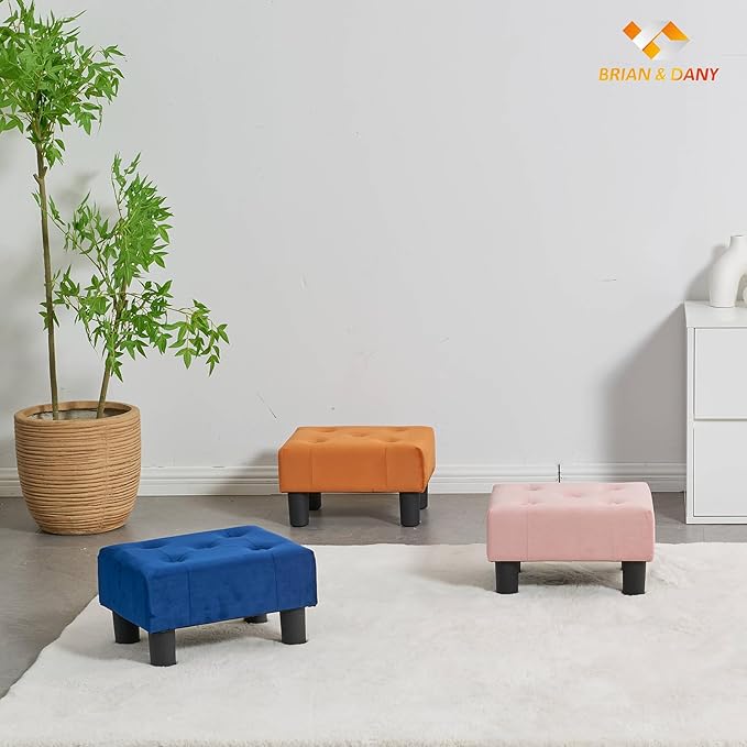 BRIAN & DANY Small Foot Stool, Velvet Foot Stools with Legs, Stable Small Footstool for Living Room, Pink