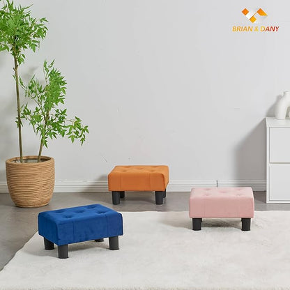 BRIAN & DANY Small Foot Stool, Velvet Foot Stools with Legs, Stable Small Footstool for Living Room, Pink