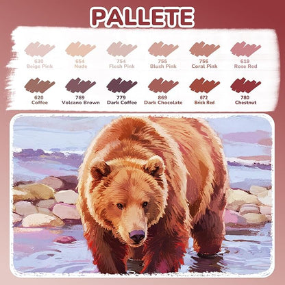 Guangna 12 Red Brown Dual Tip Acrylic Paint Markers, Brush Tip & Chisel Tip Acrylic Paint Pens for Pumpkin Paint, Rock, Wood, Glass, Paper, Coloring Book, Ceramic, Canvas, Water-Based Ink