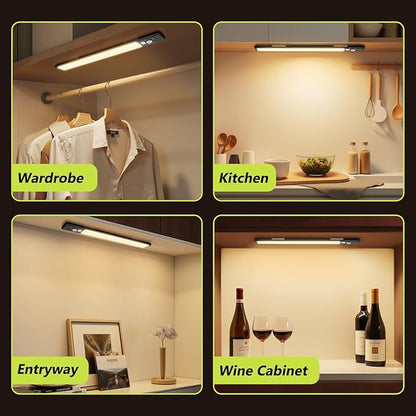 4 Pack 10" Under Cabinet Lights with Digital Display,52 LED Rechargeable Motion Sensor Light Indoor,3 Color Temperatures, Magnetic Dimmable Closet Lights, Under Counter Light for Kitchen