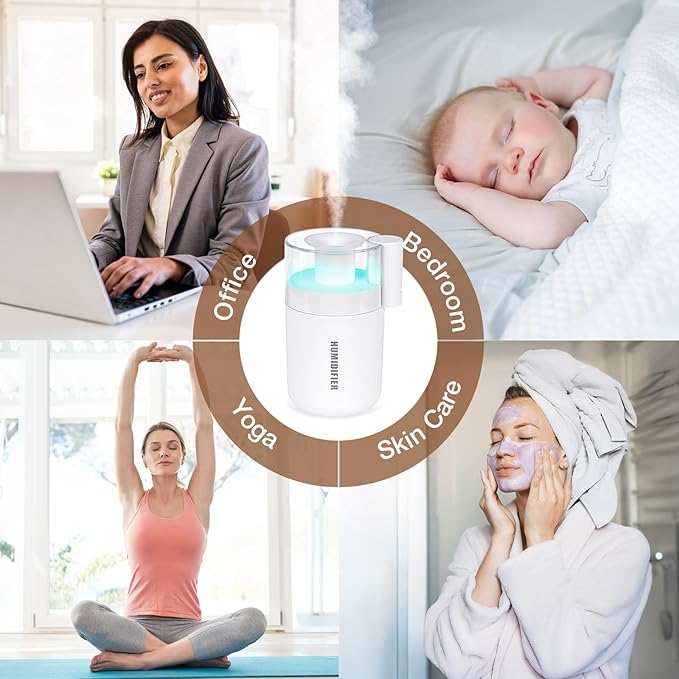 Portable Mini Humidifier, 180ml USB Cool Mist Small Humidifiers for Bedroom, Personal Desktop Humidification for Car Office Travel & Indoor Plants(White)